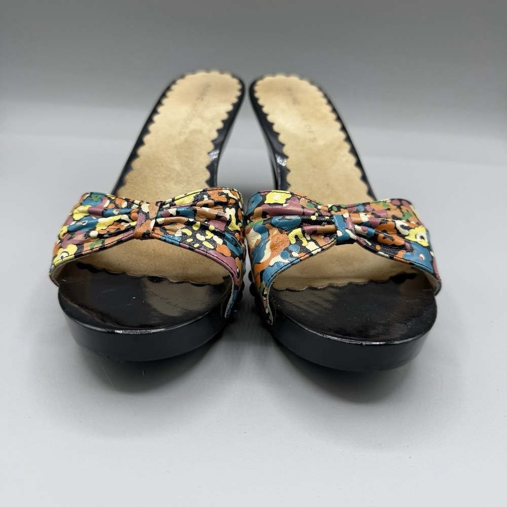 MARC JACOBS Floral Leather Open Toe Wood Heel Mule Sandals Pumps Size 37/ US 7 - Picture 3 of 10